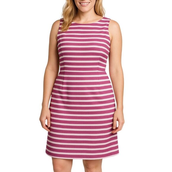 Halogen Pink White Striped Sleeveless Side Pockets Back Cutout  Dress Size 12 - Picture 1 of 12